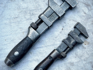 Pair of antique industrial tools wrenches sculpture vintage tools