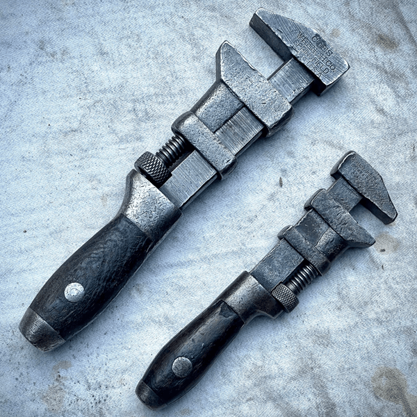 Pair of antique industrial tools wrenches sculpture vintage tools