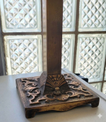 Antique Victorian Slag Glass Caramel Lamp 4 Panel Bronze Base Circa 1900 - Image 3