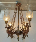 Rare Vintage Victorian Cut Glass Art Deco Nouveau Mermaid Light Old Lamp Ceiling Hanging Chandelier Fixture Brass & Cut Glass Light Antique