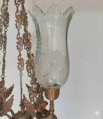 Rare Vintage Victorian Cut Glass Art Deco Nouveau Mermaid Light Old Lamp Ceiling Hanging Chandelier Fixture Brass & Cut Glass Light Antique - Image 2
