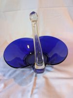 Cobalt blue glass swan dish