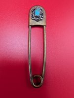Brass Safety Pin Sterling inset with turquoise stone